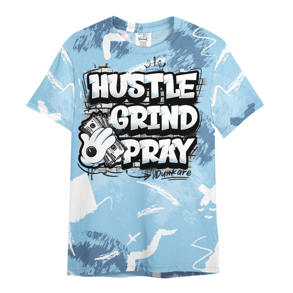 Shirt To Match Legend Blue 11s - Hustle Grind Pray Graphic Street Style All Over Print