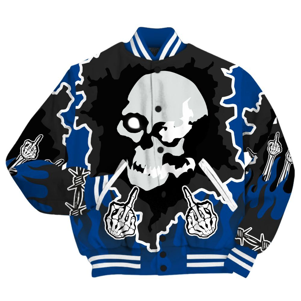 Varsity Jacket To Match Low 85 Royal 1s - F Around Find Out Graphic Trapped All Over Print