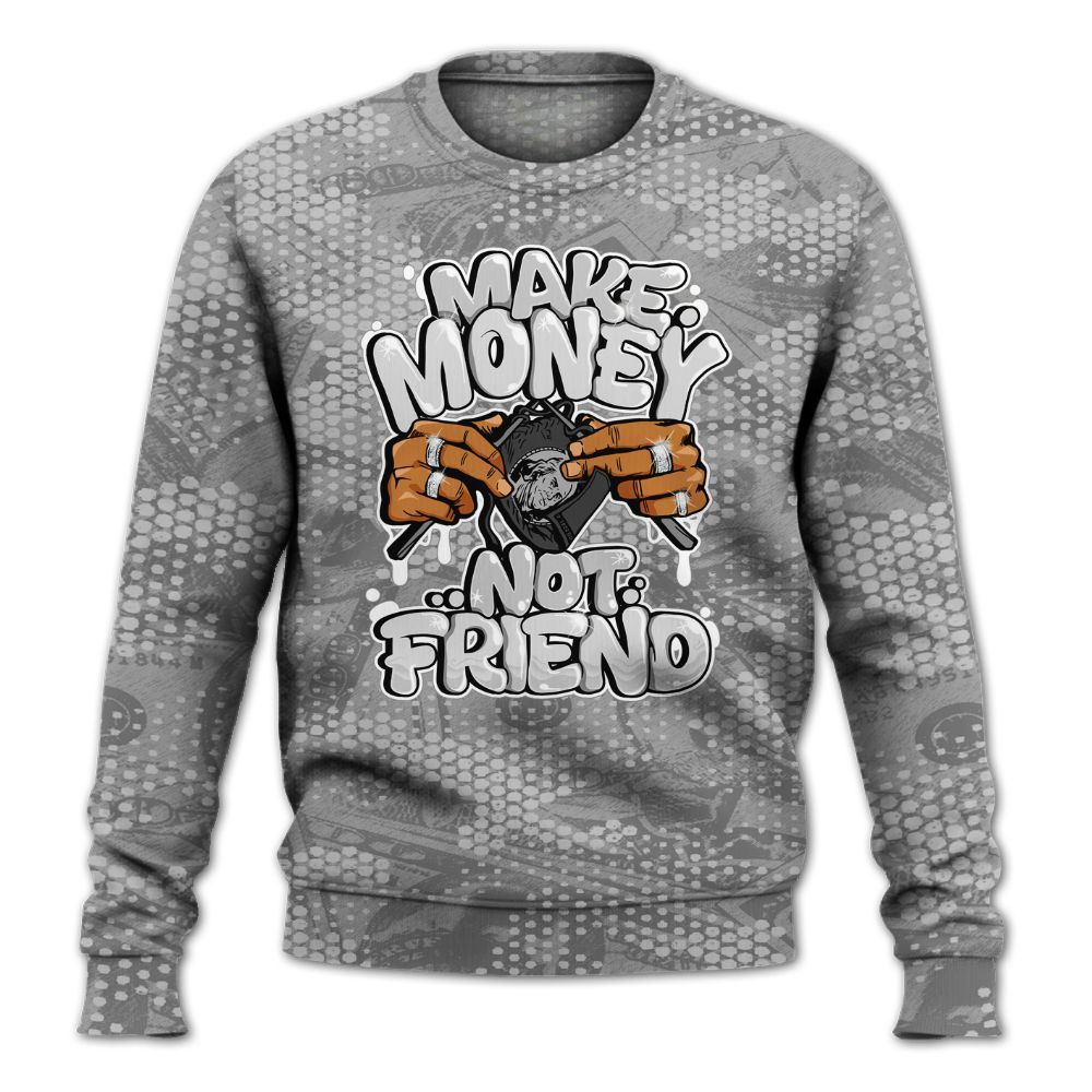 Sweatshirt To Match Black Wolf Grey 12s - Make Moneys Not Friend Graphic Banknotes All Over Print