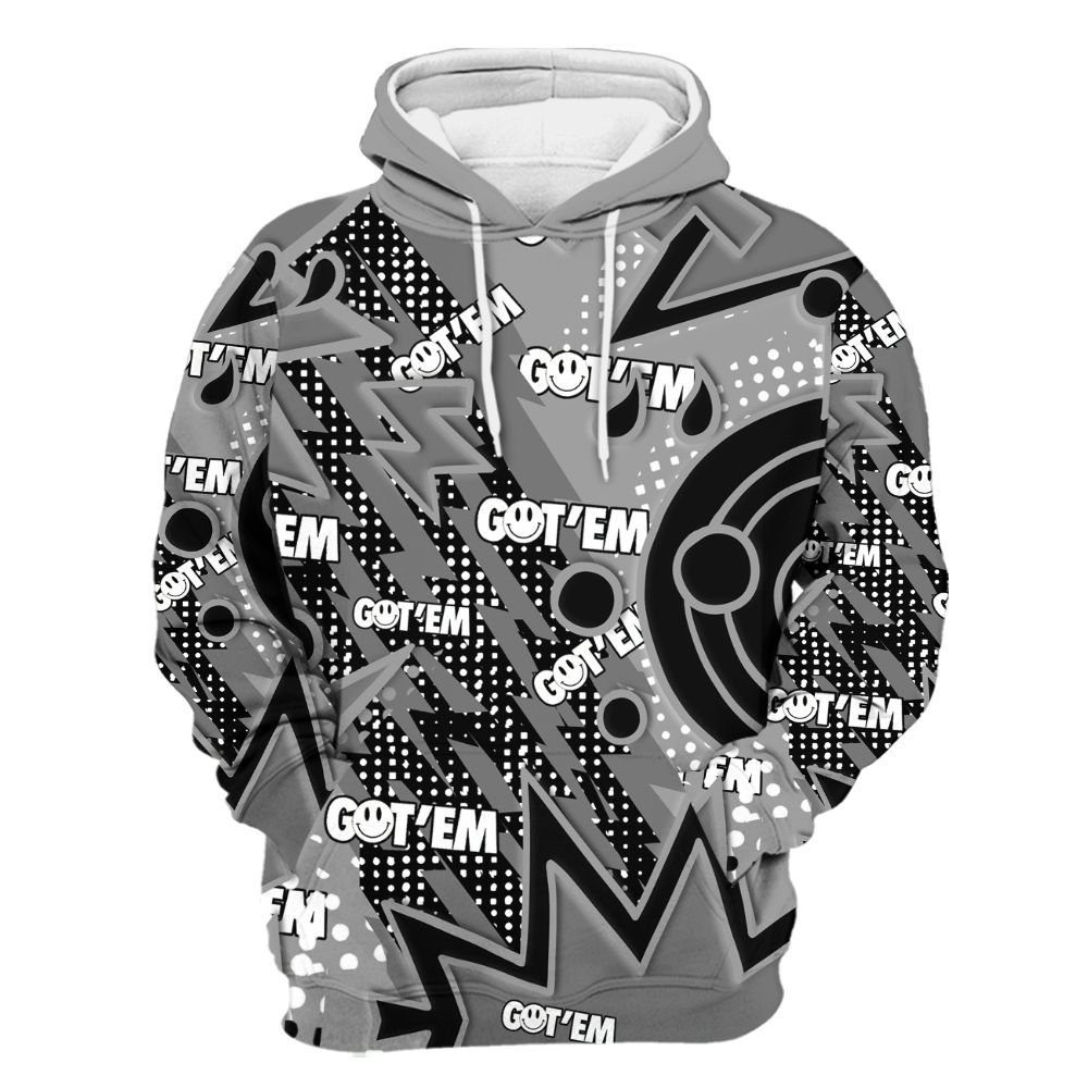 Hoodie To Match Black Wolf Grey 12s - Retro Vintage 90s All Over Print