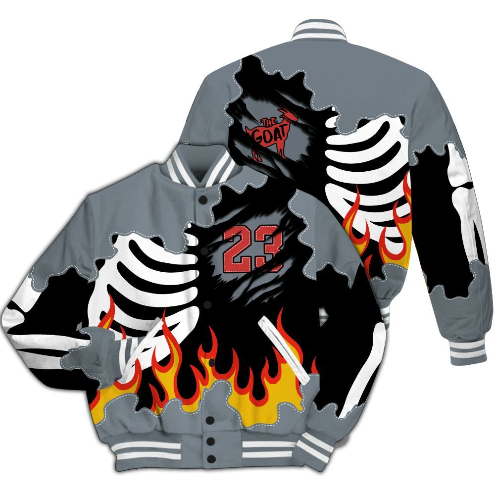 Varsity Jacket To Match Wolf Grey 13s - Burning Skeleton 23 G.O.A.T All Over Print