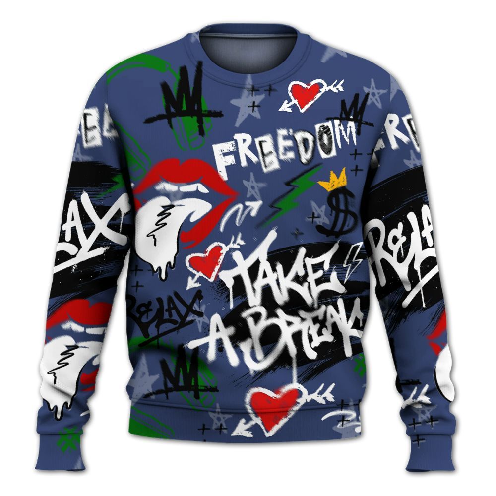 Sweatshirt To Match Midnight Navy 13s - Take Break Freedom Graffiti Streetwear All Over Print