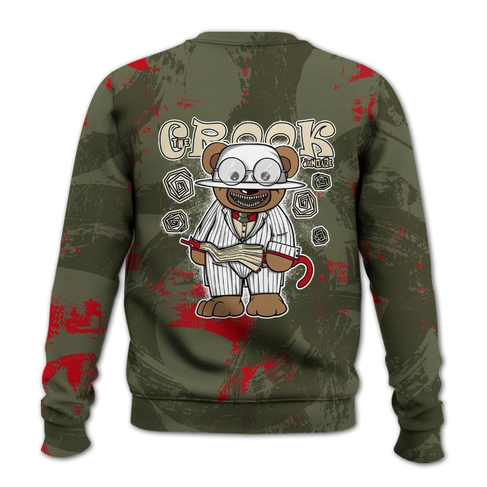 Sweatshirt To Match Travis Scott Low OG Medium Olive 1s - Swindler Bear Circle Slpash All Over Print