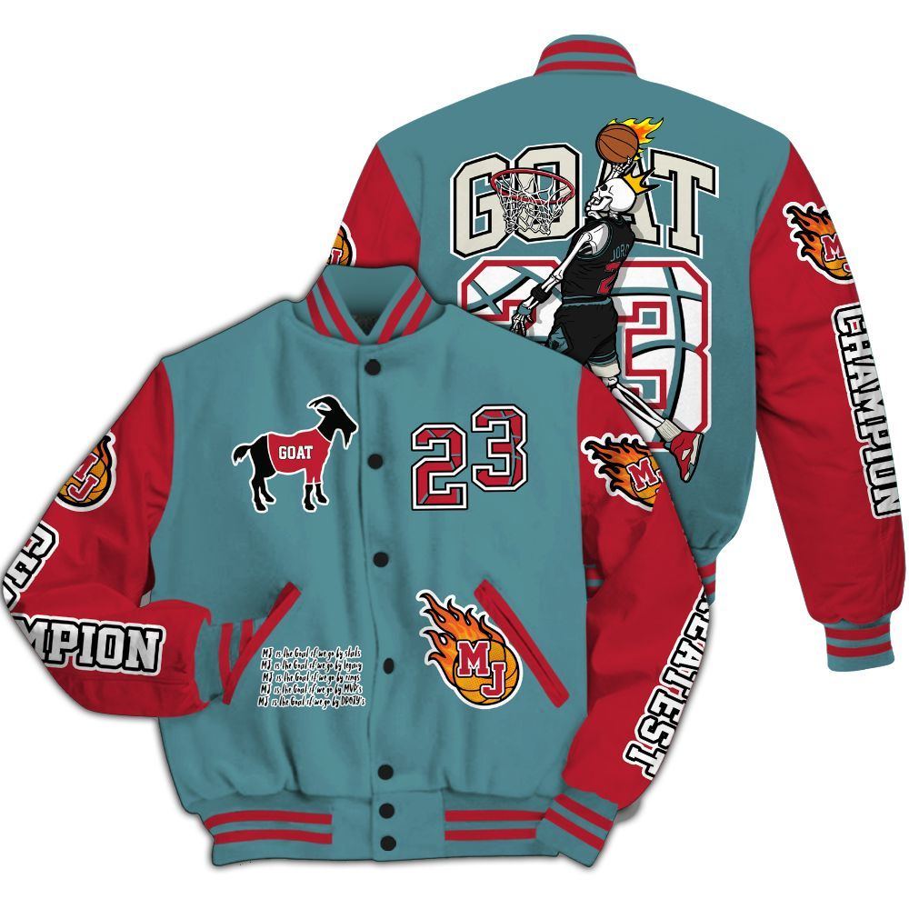 Varsity Jacket To Match Dunk Low Denim Turquoise Royal - 23 G.0.A.T Jump Up Basketball All Over Print