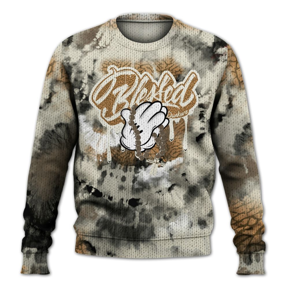 Knitted Sweater To Match Orewood Brown 3s - God Blessed Tie Dye