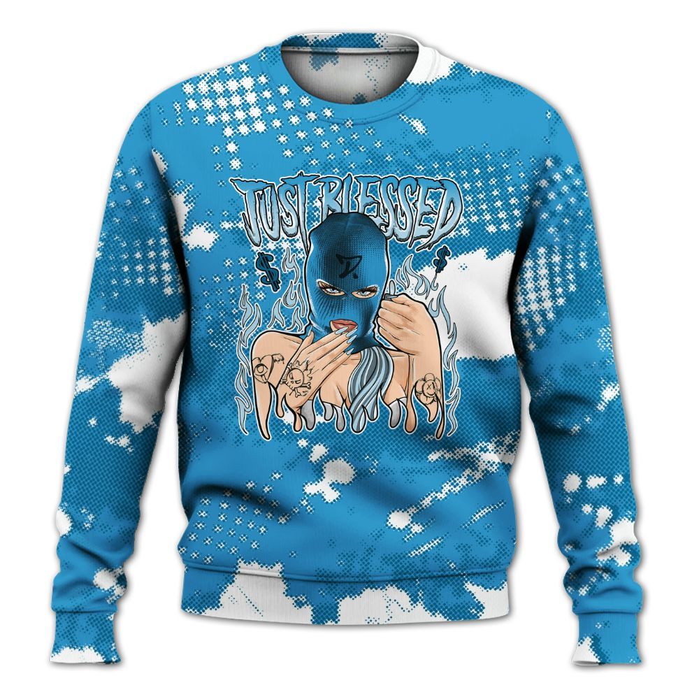 Sweatshirt To Match Powder Blue 9s - Blessed!! Smoke Dot All Over Print