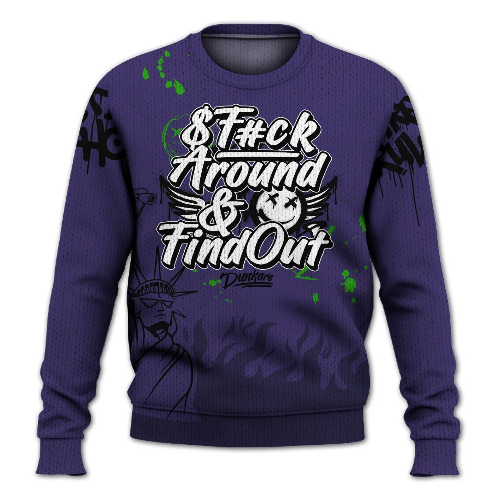 Knitted Sweater To Match Retro Court Purple 13s - Graphic Fck Around Find Out