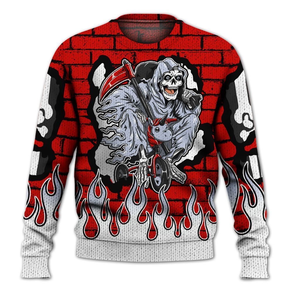 Knitted Sweater To Match Fire Red 6s - Self Make Skeleton Crashed