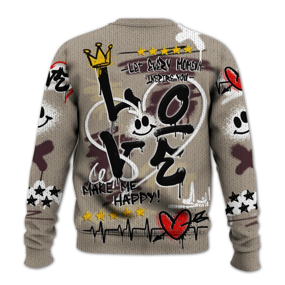 Knitted Sweater To Match AMM Retro Phantom 4s - Happy Love Beats Graffiti Streetwear