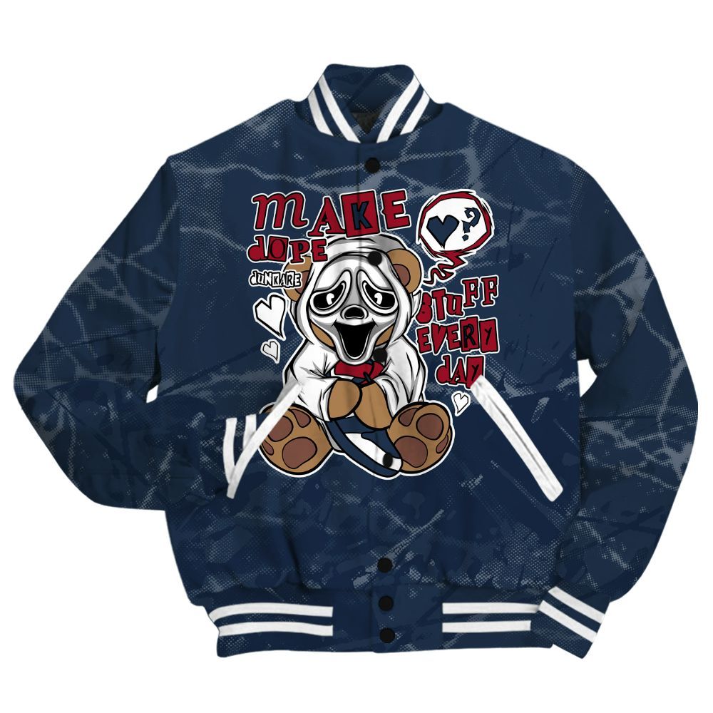 Varsity Jacket To Match White Midnight Navy 6s Shirt - Make Dopes Bear Profound All Over Print