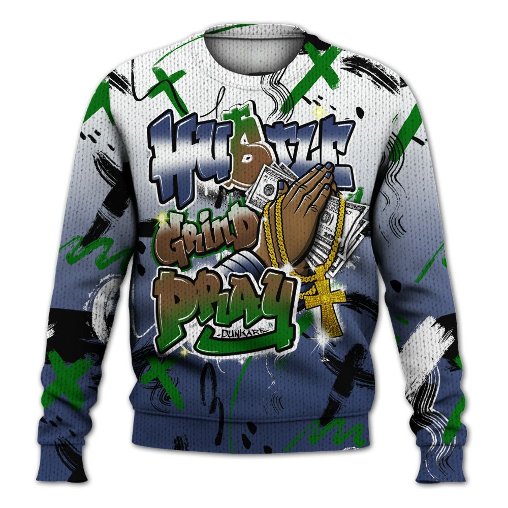 Knitted Sweater To Match Midnight Navy 13s - Money Hustle Grind Pray