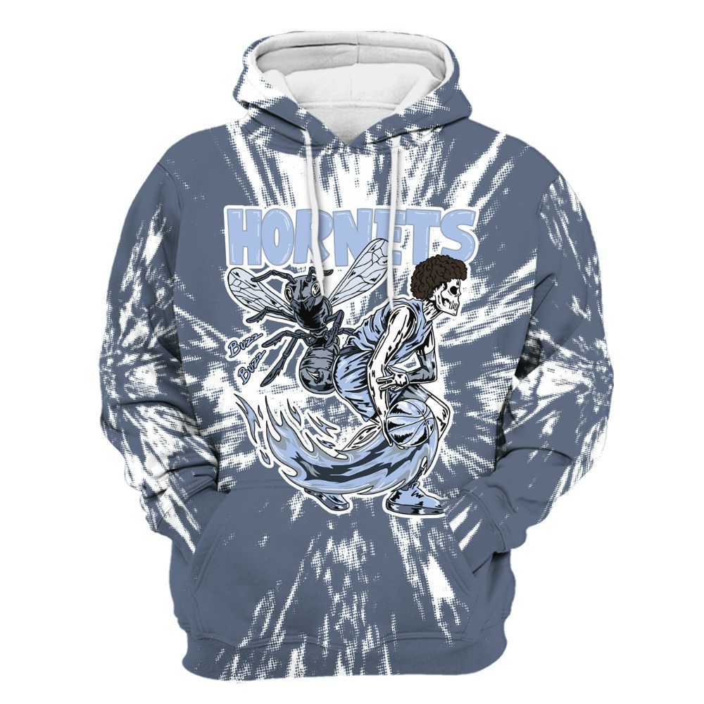 Hoodie To Match Low Diffused Blue 11s - Hornets Skeleton Luxury All Over Print