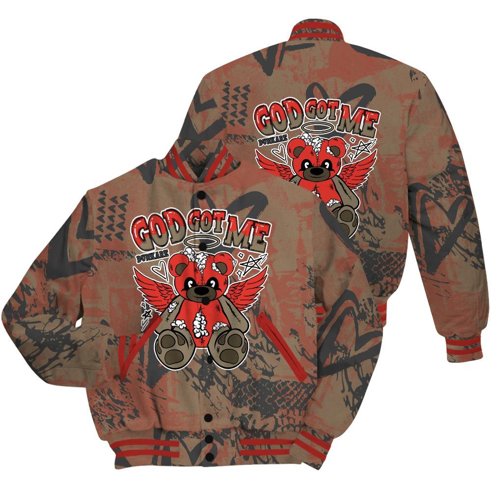 Varsity Jacket To Match Olive 9s Shirt - Gods Guides Me Bear Heart Grunge All Over Print