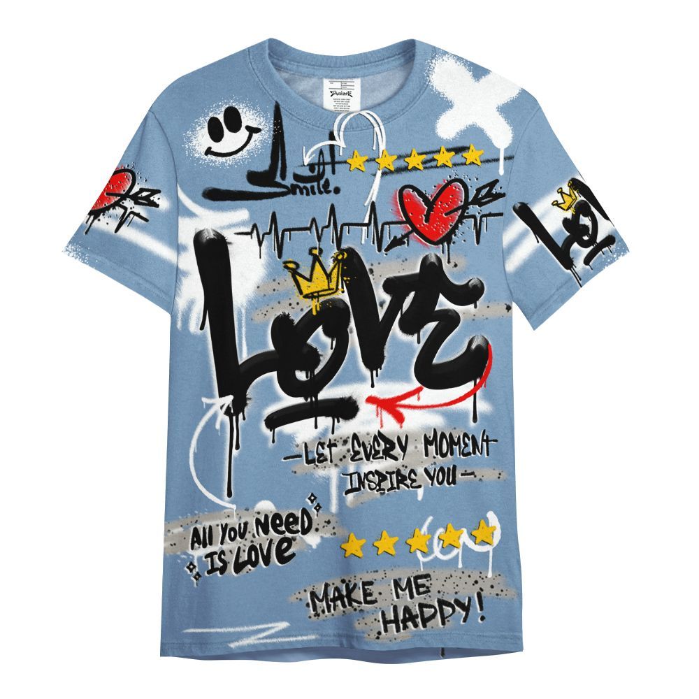 Shirt To Match University Blue 4s - Happy Love Beats Graffiti Streetwear All Over Print