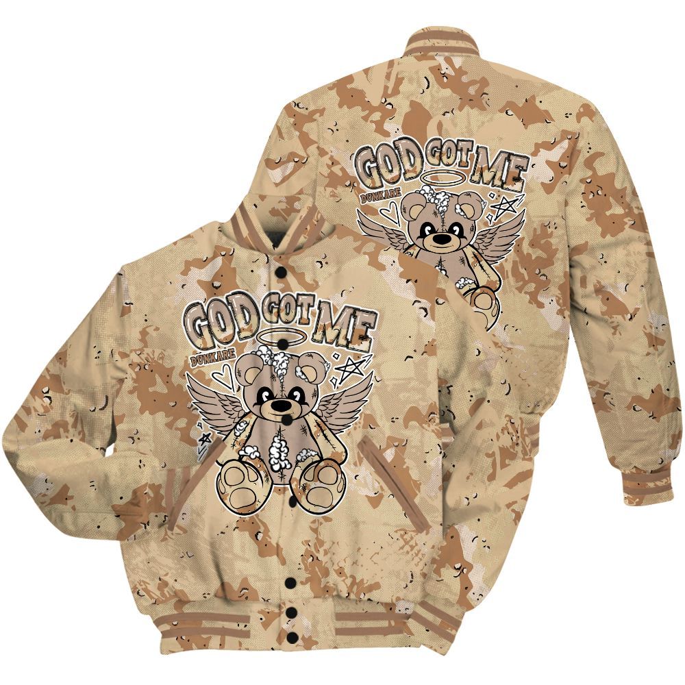 Varsity Jacket To Match Desert Camo 3s Shirt - Gods Guides Me Bear Heart Grunge All Over Print