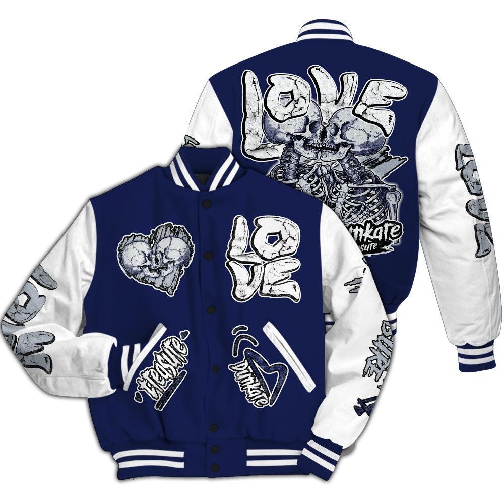 Varsity Jacket To Match Midnight Navy 11s - Skull Bear All Over Print