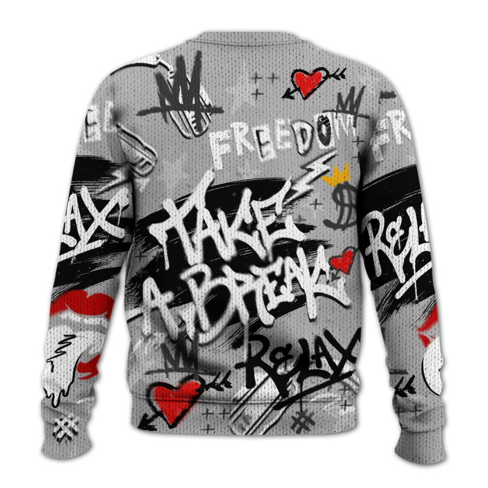 Knitted Sweater To Match NOCTA Black 2s - Take Break Freedom Graffiti Streetwear