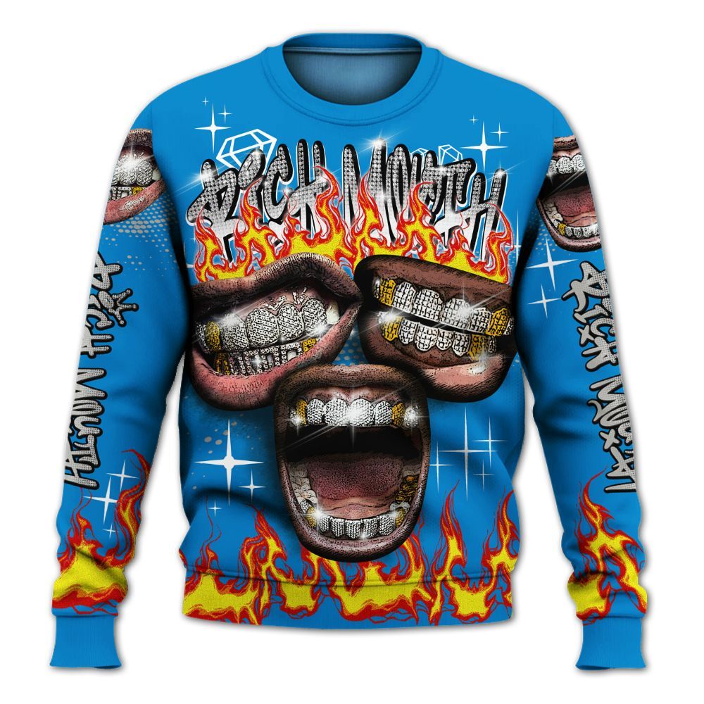 Sweatshirt To Match Industrial Blue 4s - Rich Mouth Fire Rap Retro 90s All Over Print