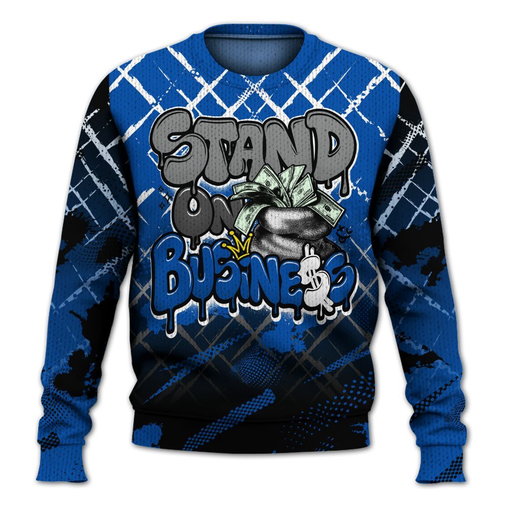 Knitted Sweater To Match Racer Blue 5s - Halftone Stand Business Dripping