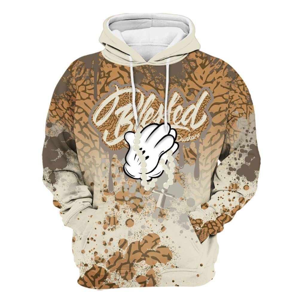 Hoodie To Match Orewood Brown 3s - God Blessed Ink Drip All Over Print