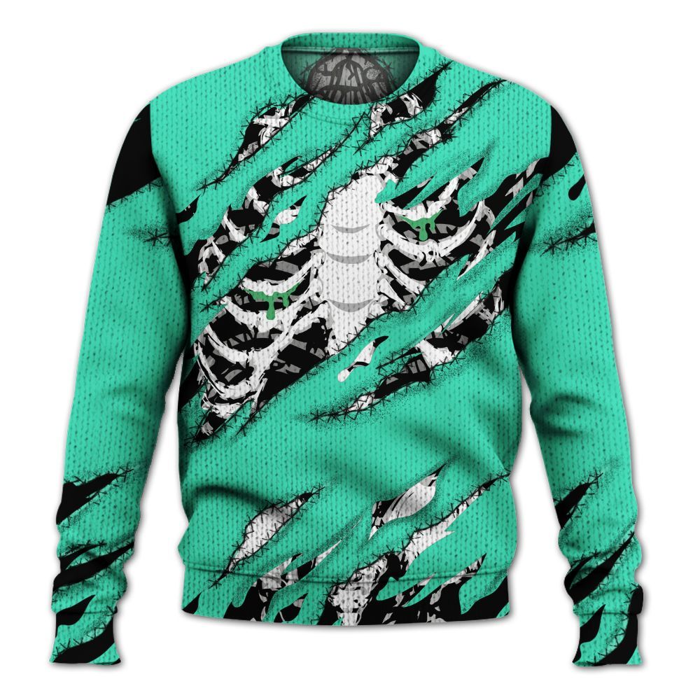 Knitted Sweater To Match Black Green Glow 3s - GOT 'EM Skeleton Scratch Green Glow 3s
