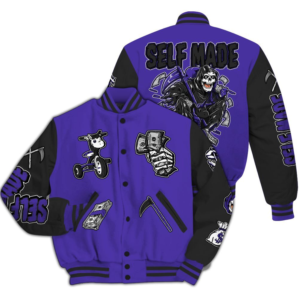Varsity Jacket To Match Field Purple 12s - Self Make Skeleton All Over Print