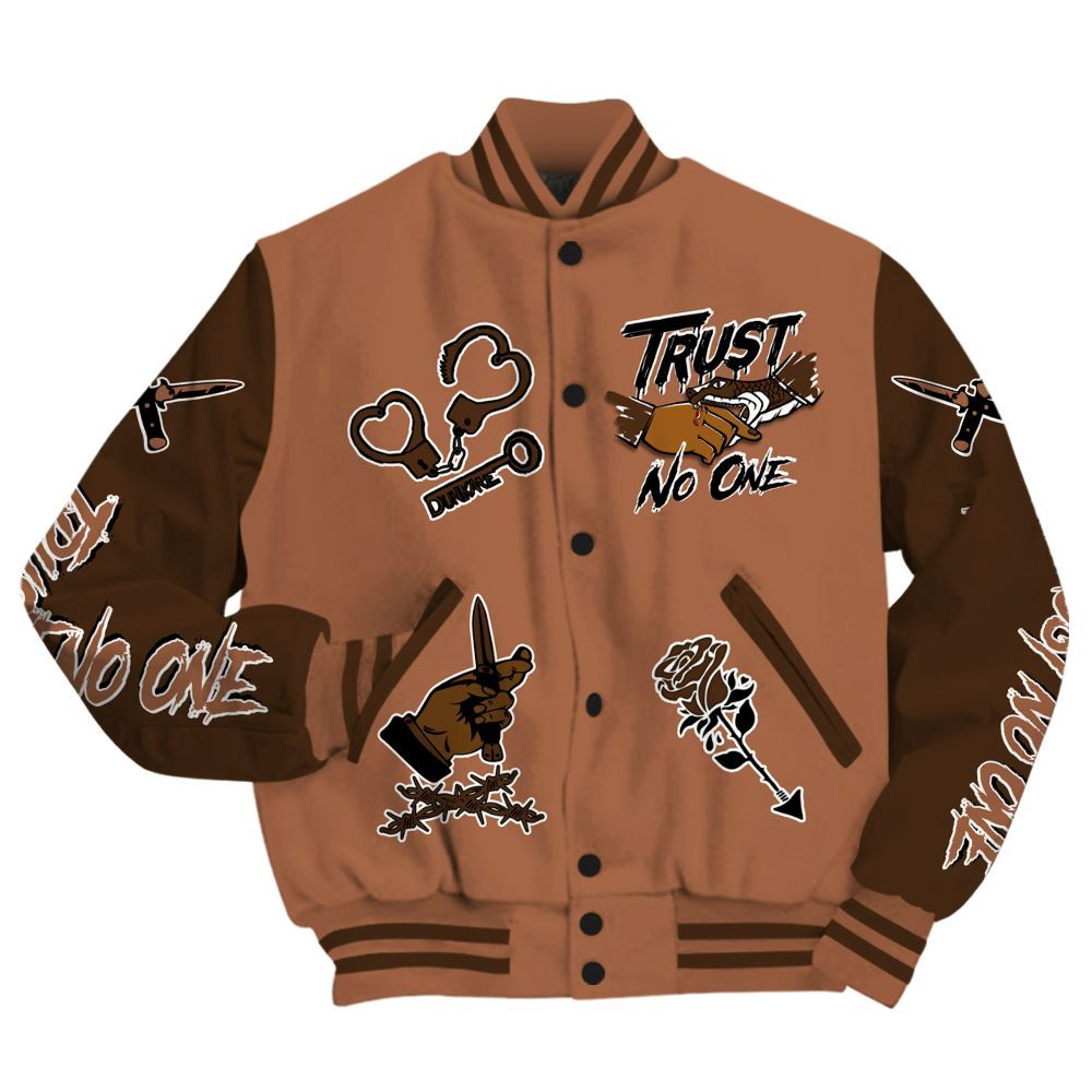 Varsity Jacket To Match Air Foamposite Metallic Copper - Trust No One Dripping All Over Print