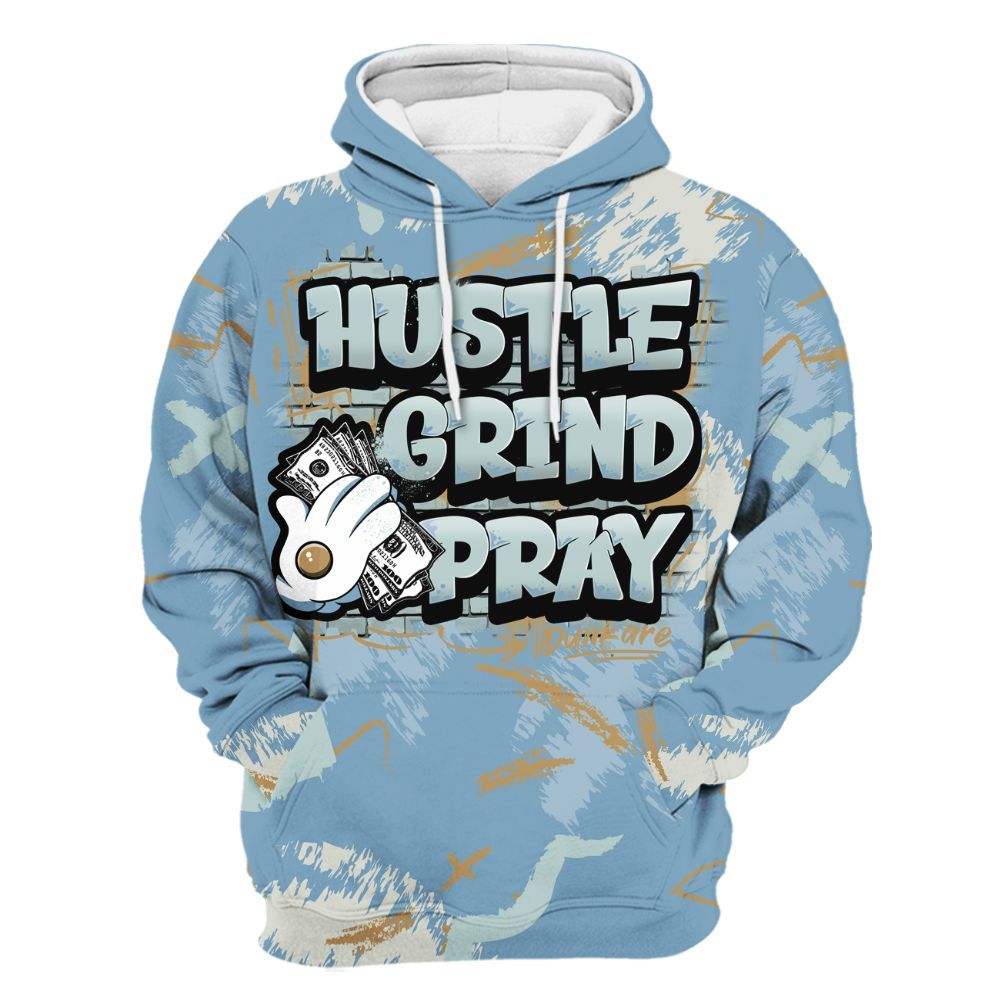 Hoodie To Match Denim Worn Blue 2025 4s - Hustle Grind Pray All Over Print