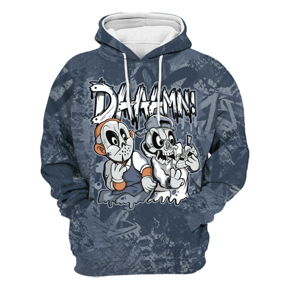 Hoodie To Match Low Diffused Blue 11s - Damn Shoe Graphic Heart Grunge All Over Print