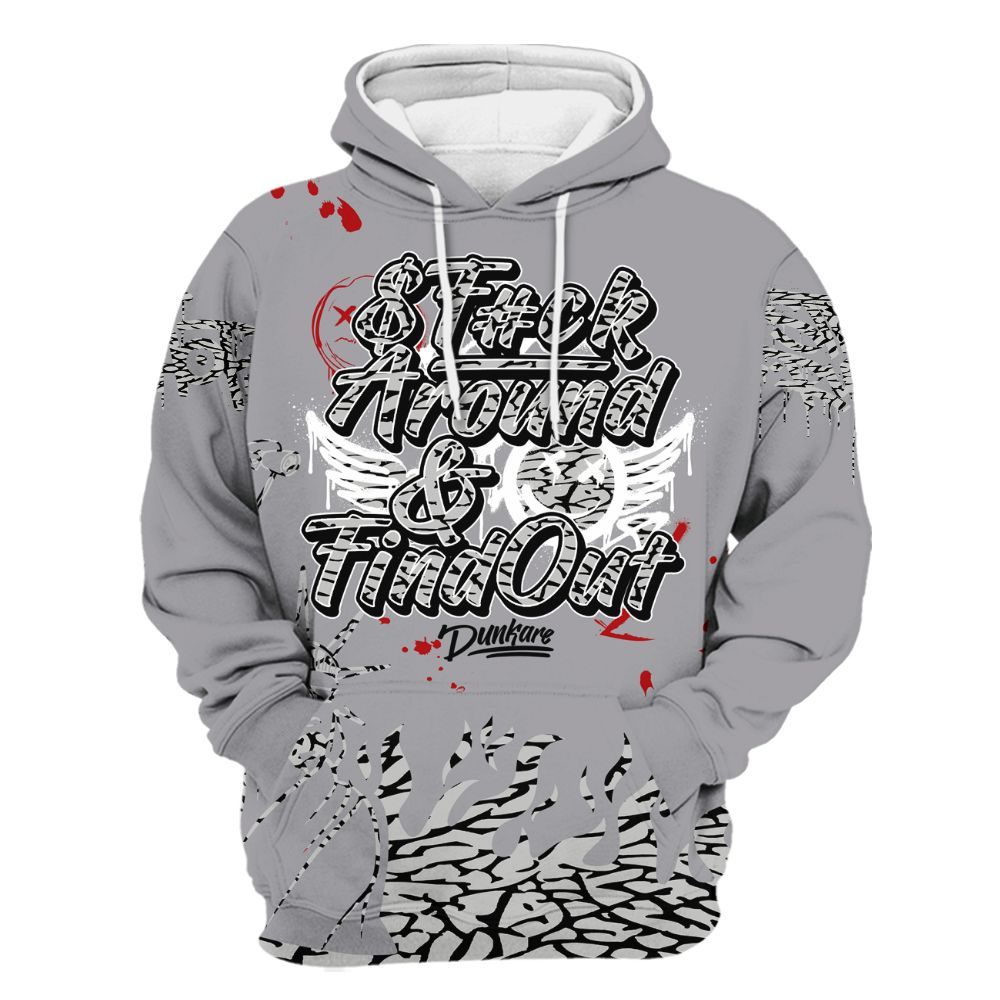Hoodie To Match Cement Grey 3s - Graphic Fck Around Find Out All Over Print