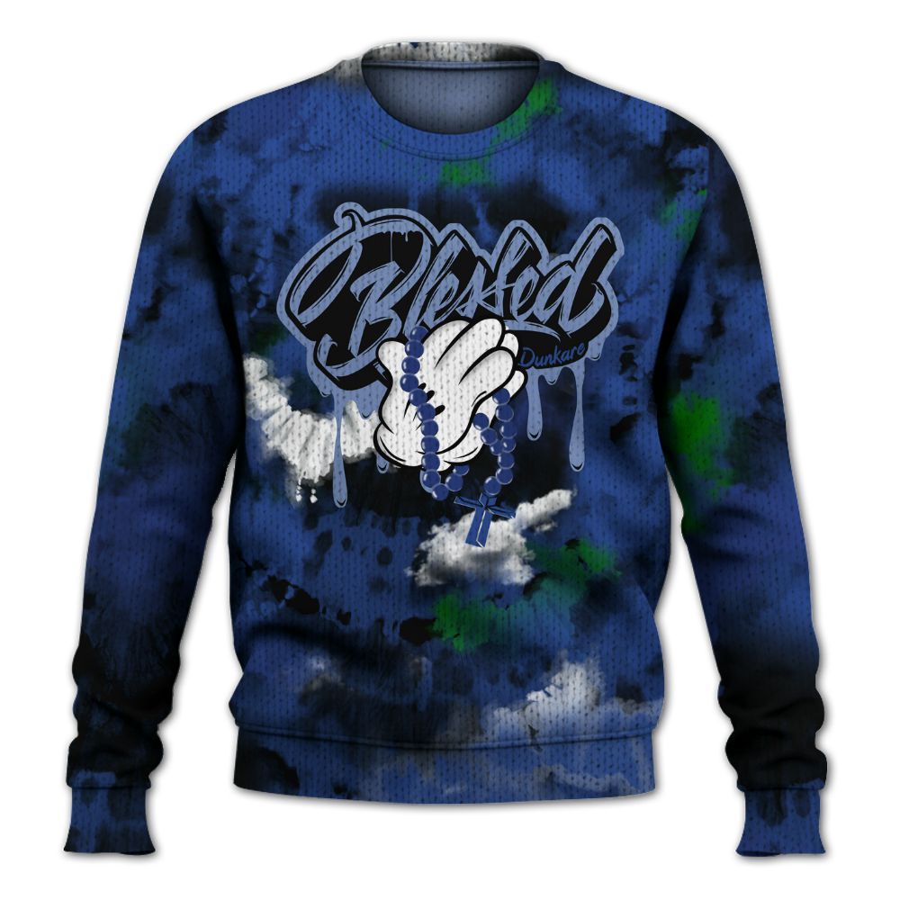 Knitted Sweater To Match Retro Hyper Royal 13s - God Blessed Tie Dye