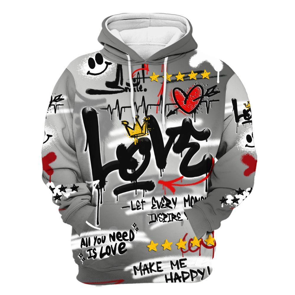Hoodie To Match Metallic Silver 14s - Happy Love Beats Graffiti Streetwear All Over Print