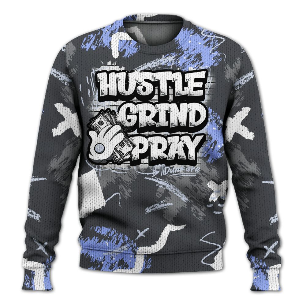 Sweater To Match Retro Awake Racer Blue - Hustle Grind Pray Graphic