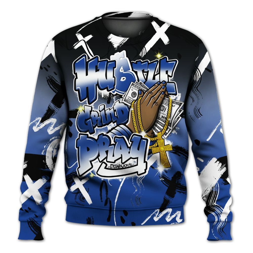 Sweatshirt To Match Air Foamposite One Royal - Money Hustle Grind Pray All Over Print