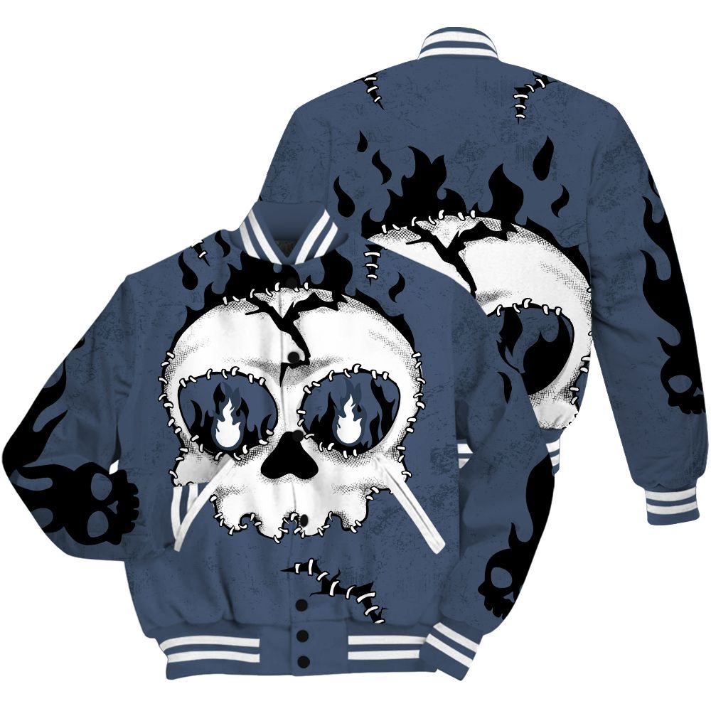 Varsity Jacket To Match Low Diffused Blue 11s Shirt, Cracked Skull Stitches All Over Print