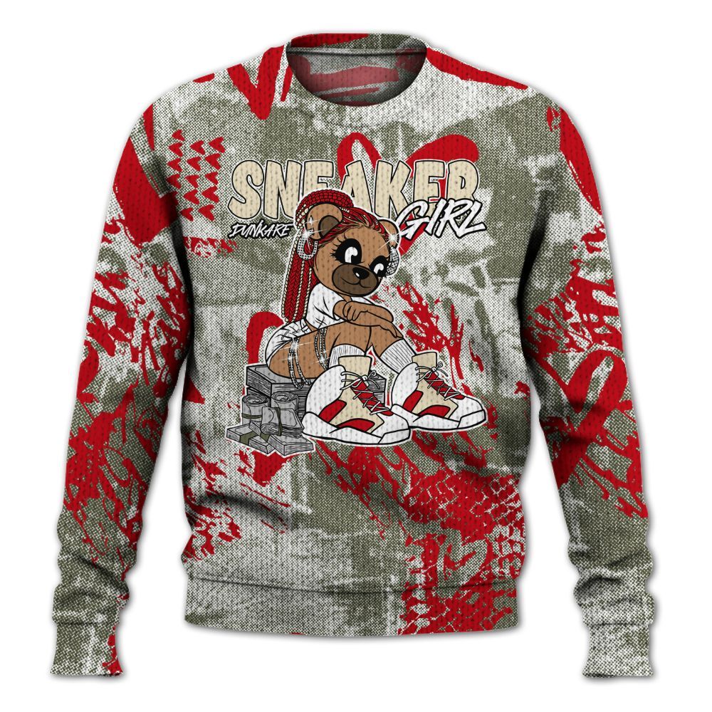 Knitted Sweater To Match Low OG Medium Olive 1s - Sneaker Girl Bear Heart Grunge