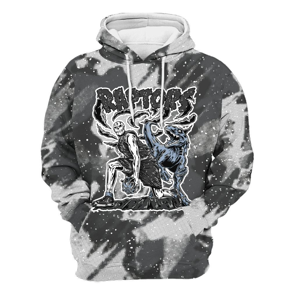 Hoodie To Match Reverse Black White 6s - Raptors Skeleton Abstract Halftone All Over Print