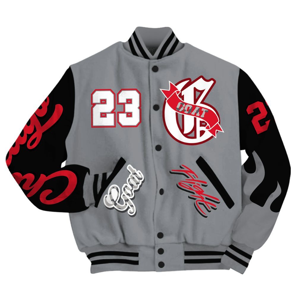 Varsity Jacket To Match Black Cement 3s - G.O.A.T Flight Streetwear Graphic All Over Print