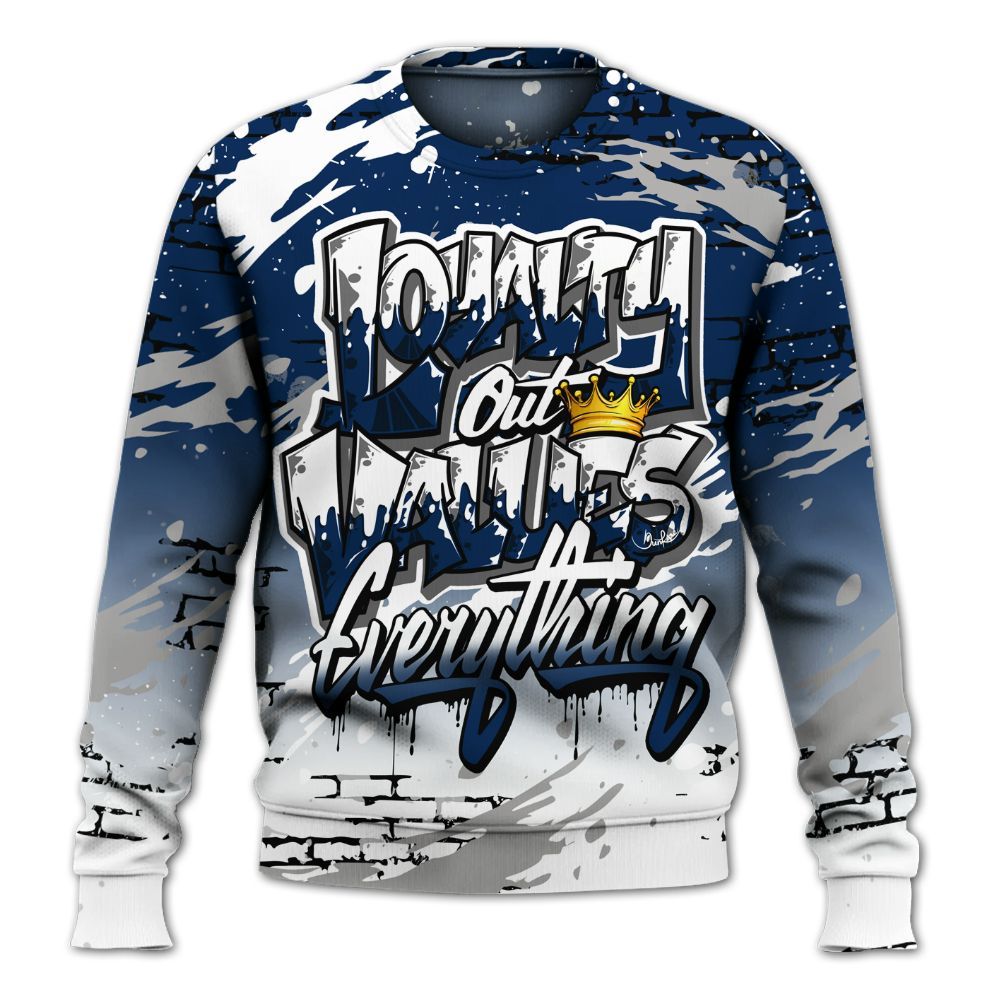 Sweatshirt To Match SB White Navy 4s - Values Of Loyalty Drip All Over Print