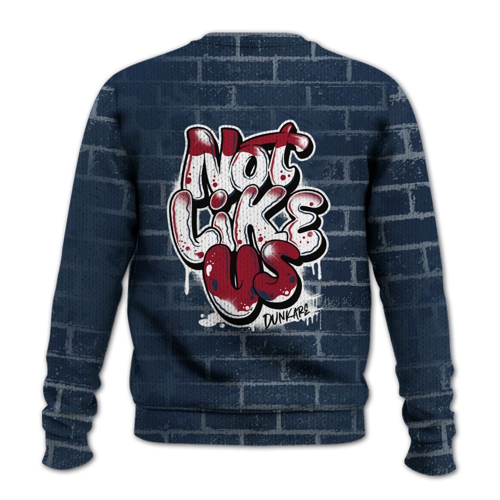 Knitted Sweater To Match White Midnight Navy 6s - None Like Us Graphic Brick Art