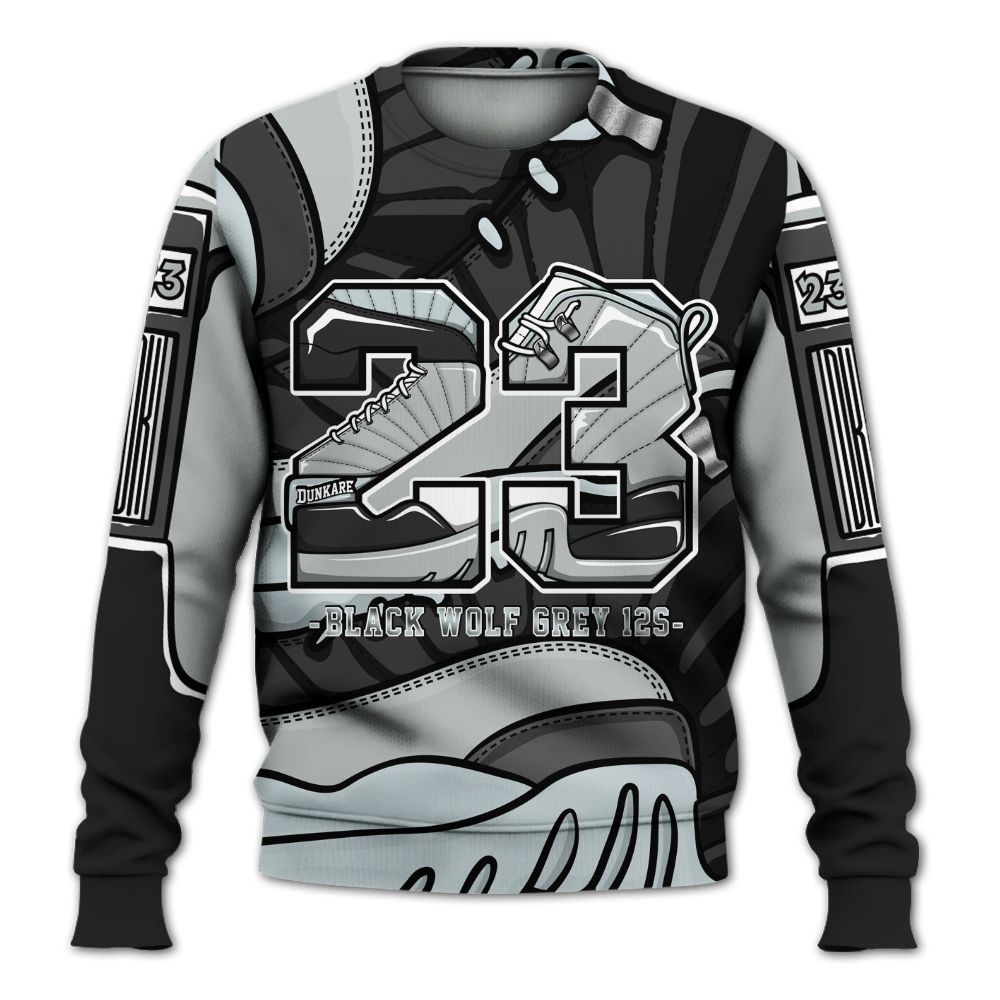 Sweatshirt To Match Black Wolf Grey 12s - Number 23 Style 12s All Over Print