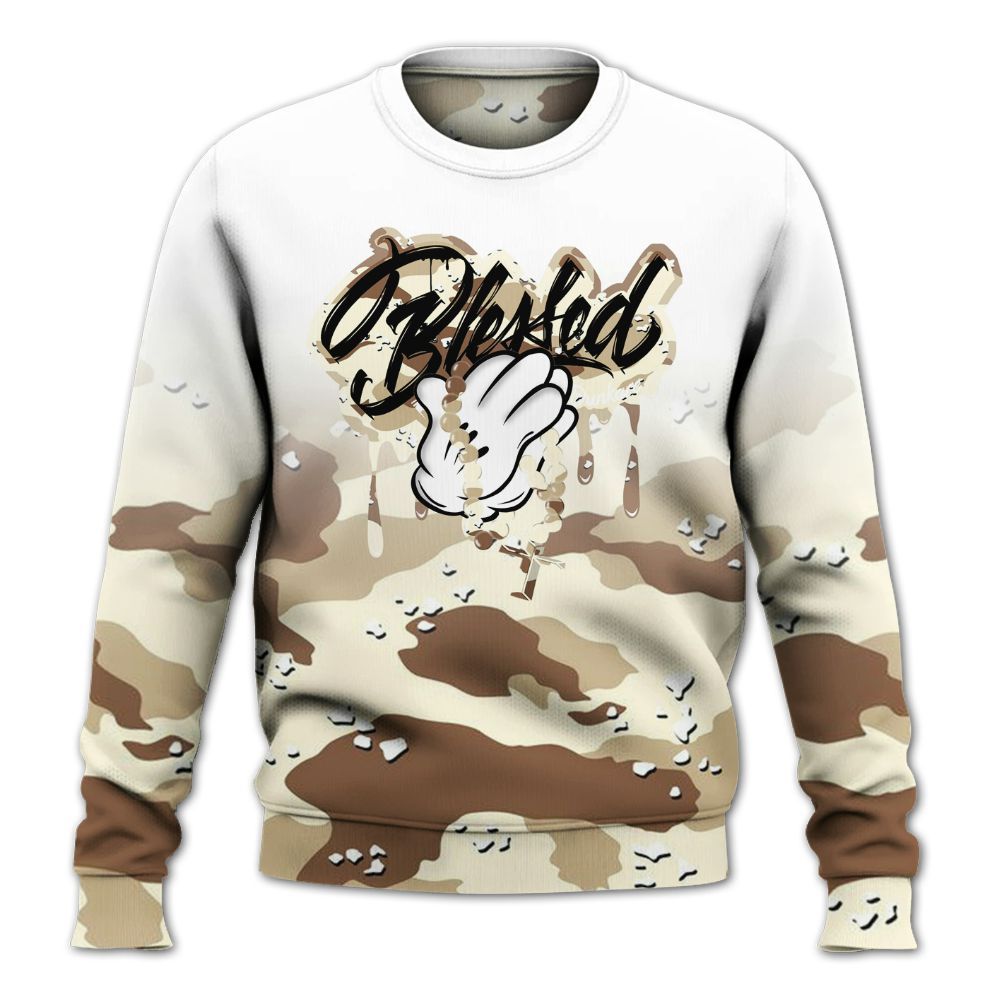 Sweatshirt To Match Desert Camo 3s - God Blessed Drip All Over Print