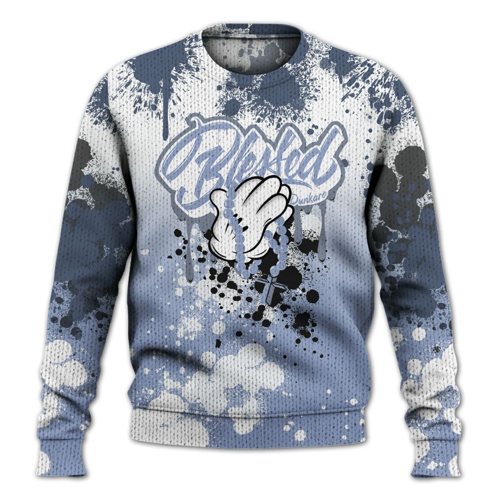 Knitted Sweater To Match Retro Blue Grey 13s - God Blessed Ink Drip