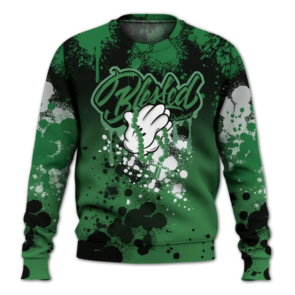 Sweatshirt To Match Lucky Green 1s - God Blessed Ink Drip All Over Print