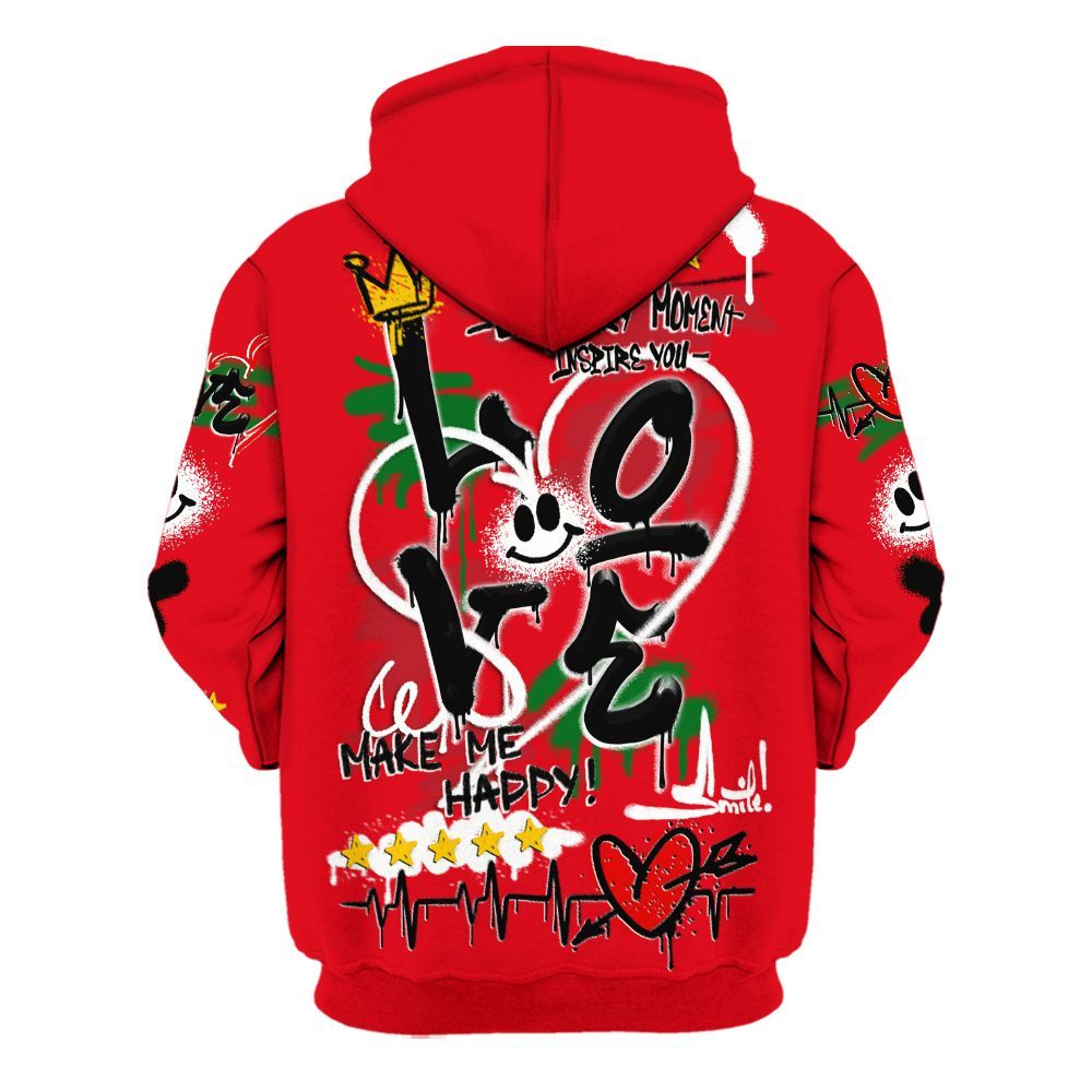 Hoodie To Match Chicago 13s - Happy Love Beats Graffiti Streetwear All Over Print