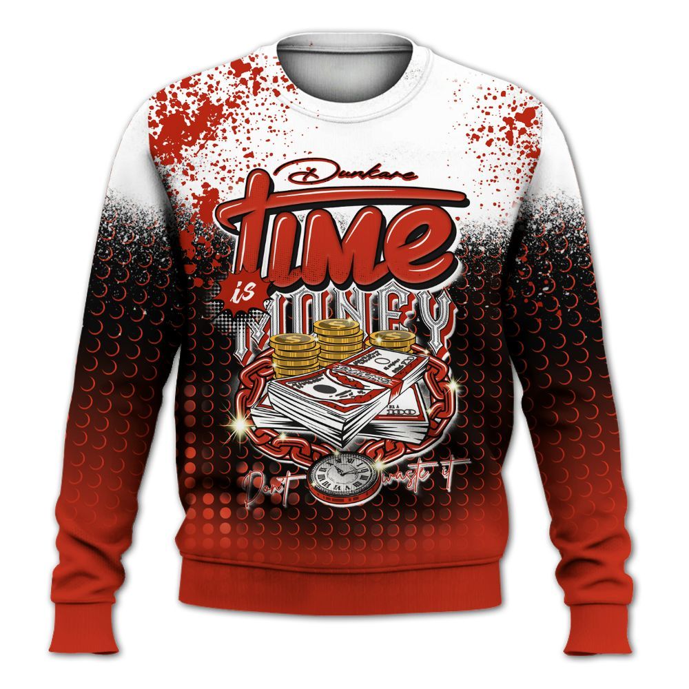 Sweatshirt To Match Red Cement 4s - Halftone Time Is Money All Over Print