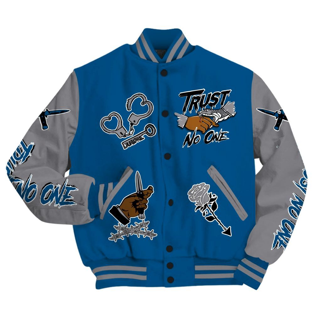 Varsity Jacket To Match High OG True Blue 1s - Trust No One Dripping All Over Print
