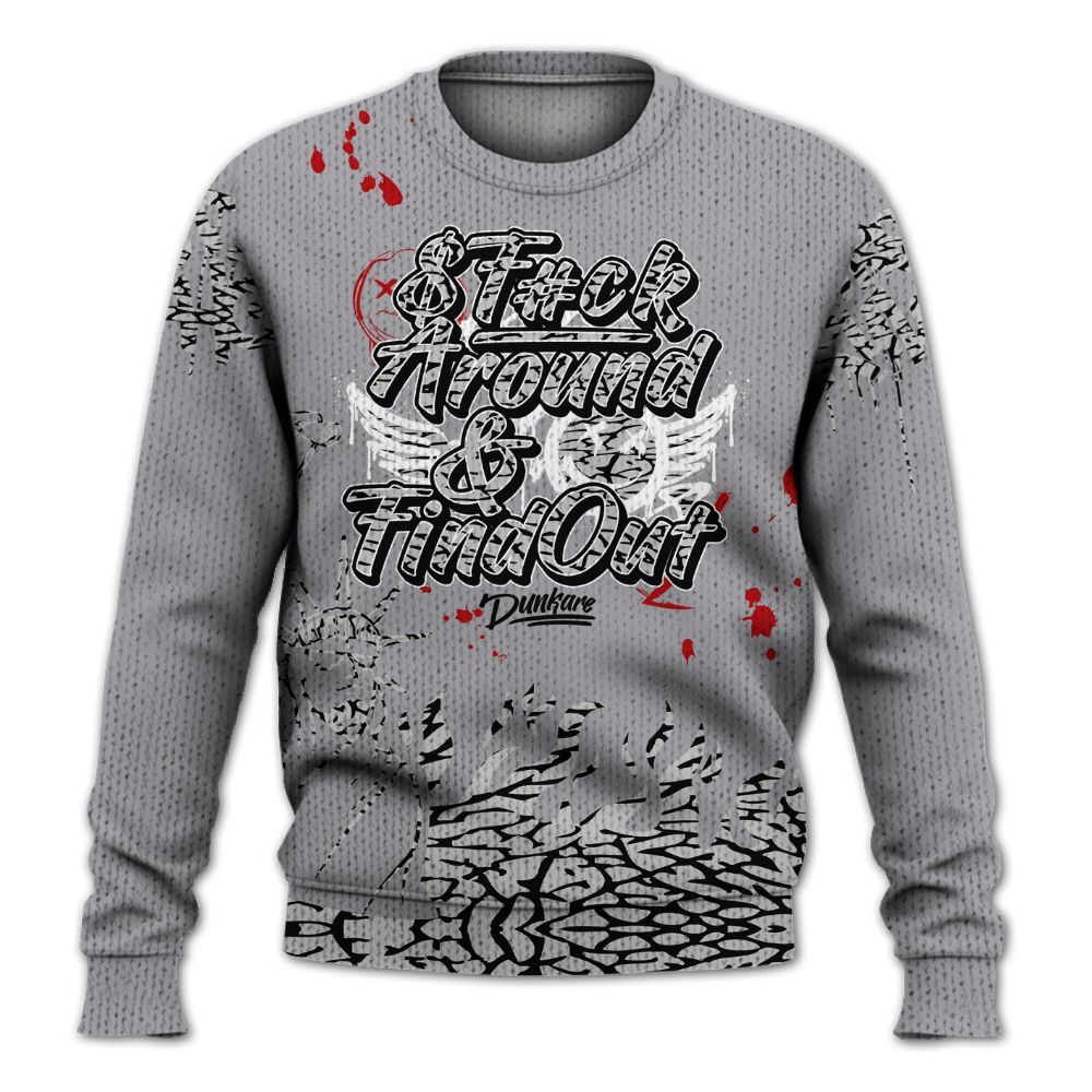 Knitted Sweater To Match Cement Grey 3s - Graphic Fck Around Find Out