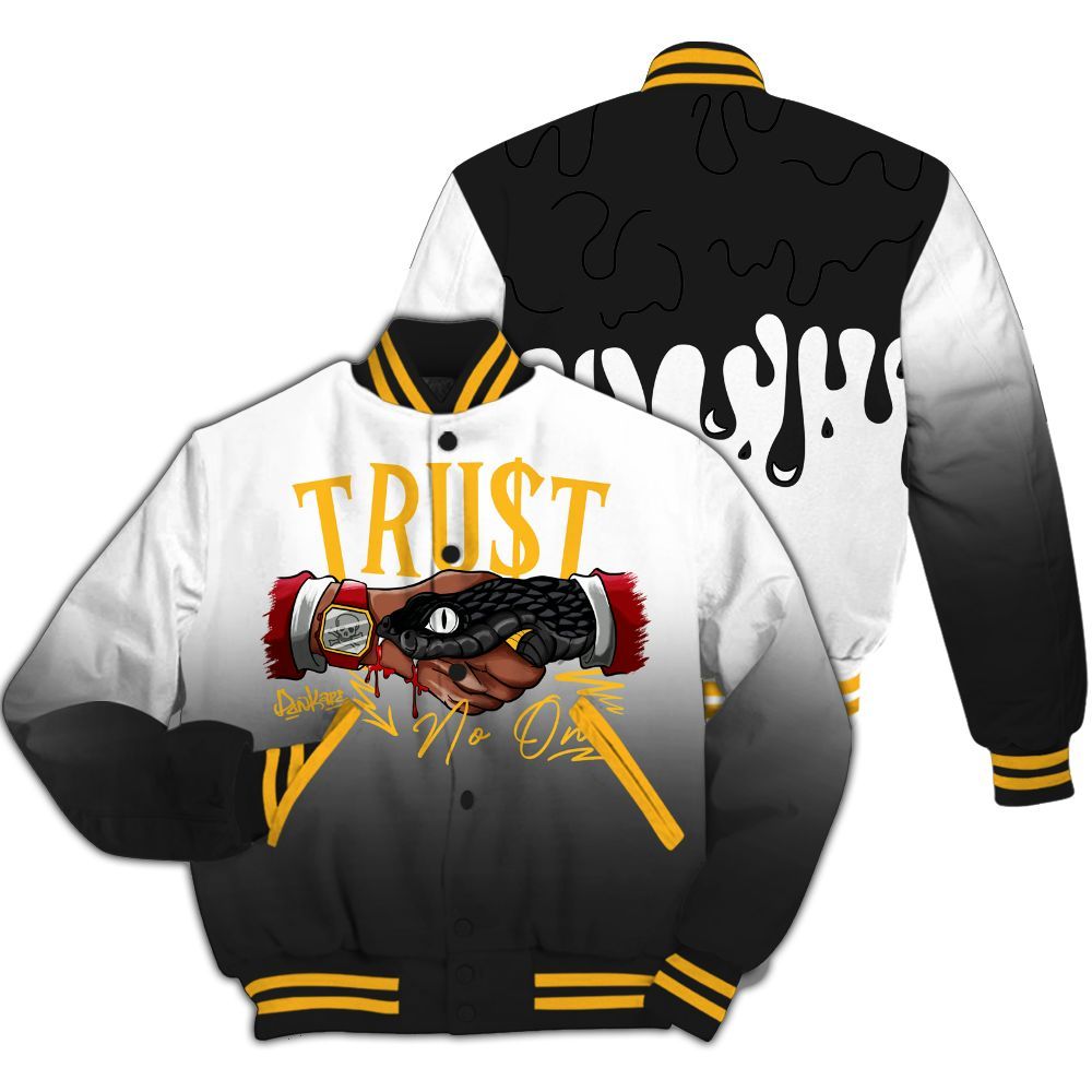 Varsity Jacket To Match White Taxi 12s - Trust No One Drip All Over Print