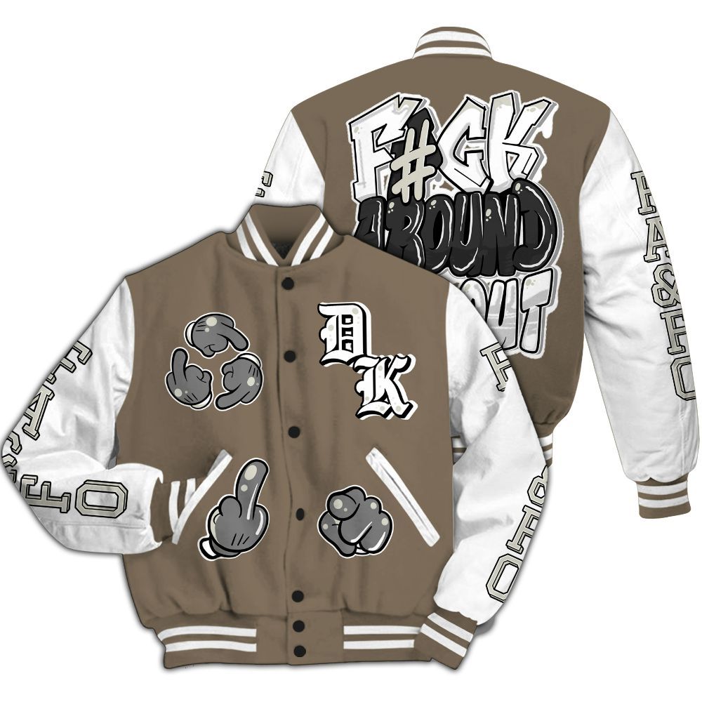 Varsity Jacket To Match Low OG Dark Mocha 1s - F Around Find Out Graphic All Over Print